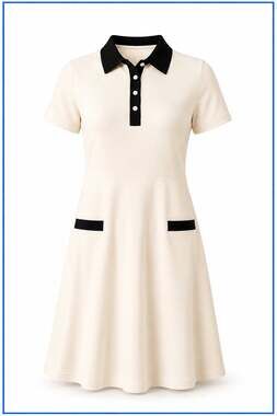 Women's Polo Style Mini Dress with Contrast Collar and Pocket Detail